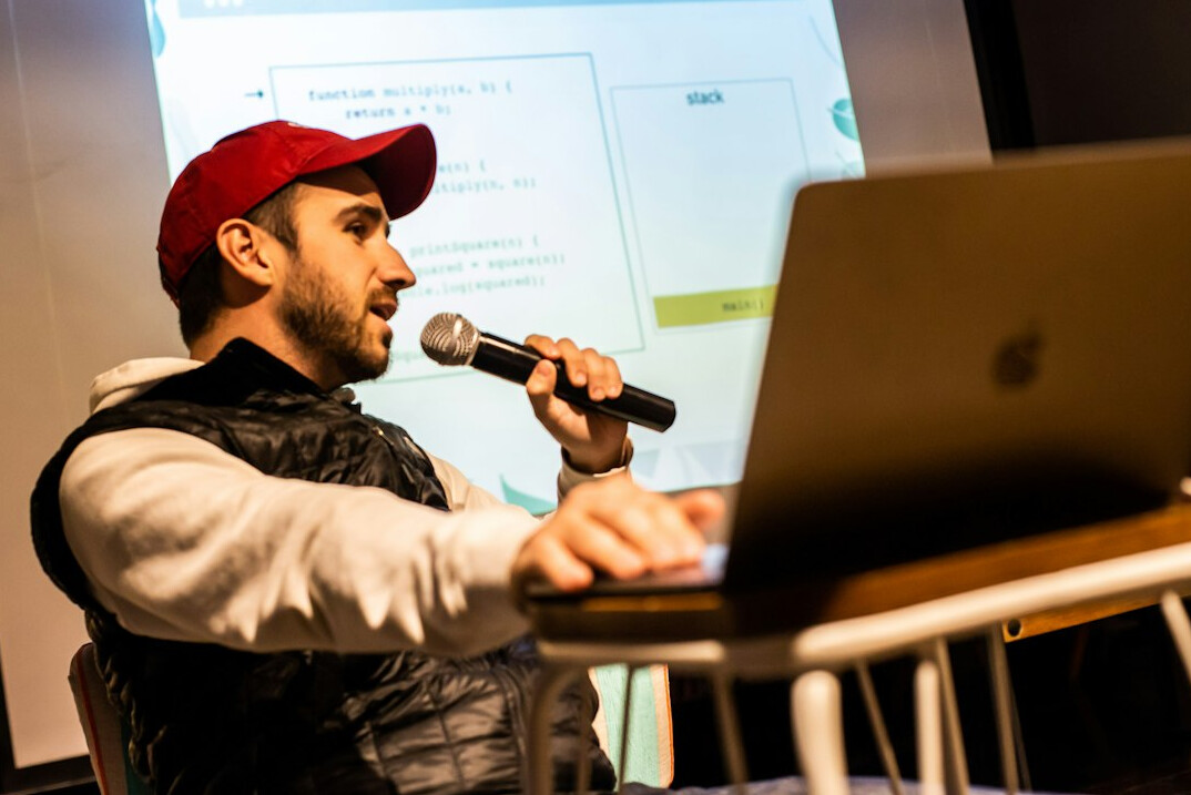 man practicing speech